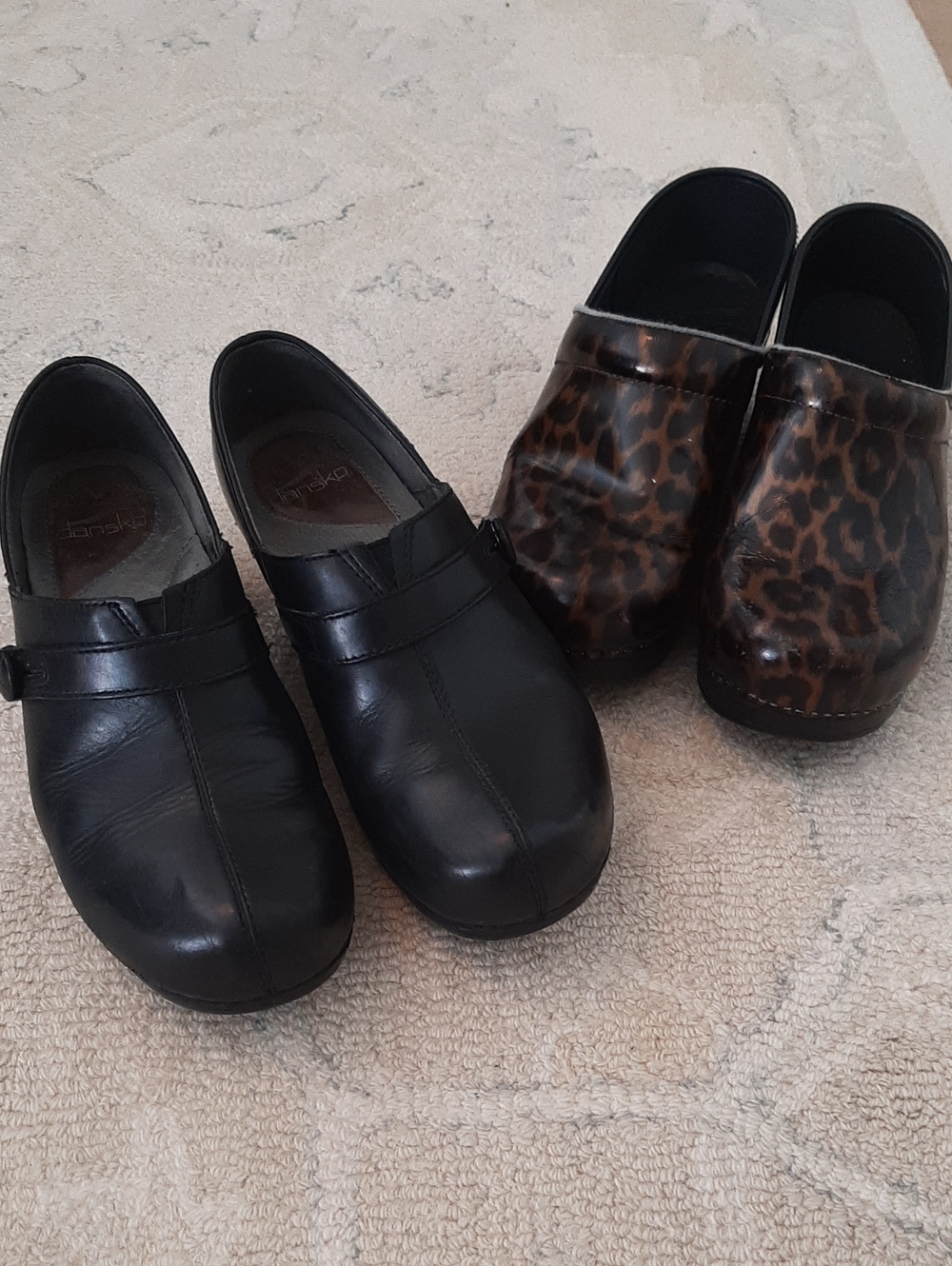 Dansko Women's Black Leather Clogs and Leopard Print Mules